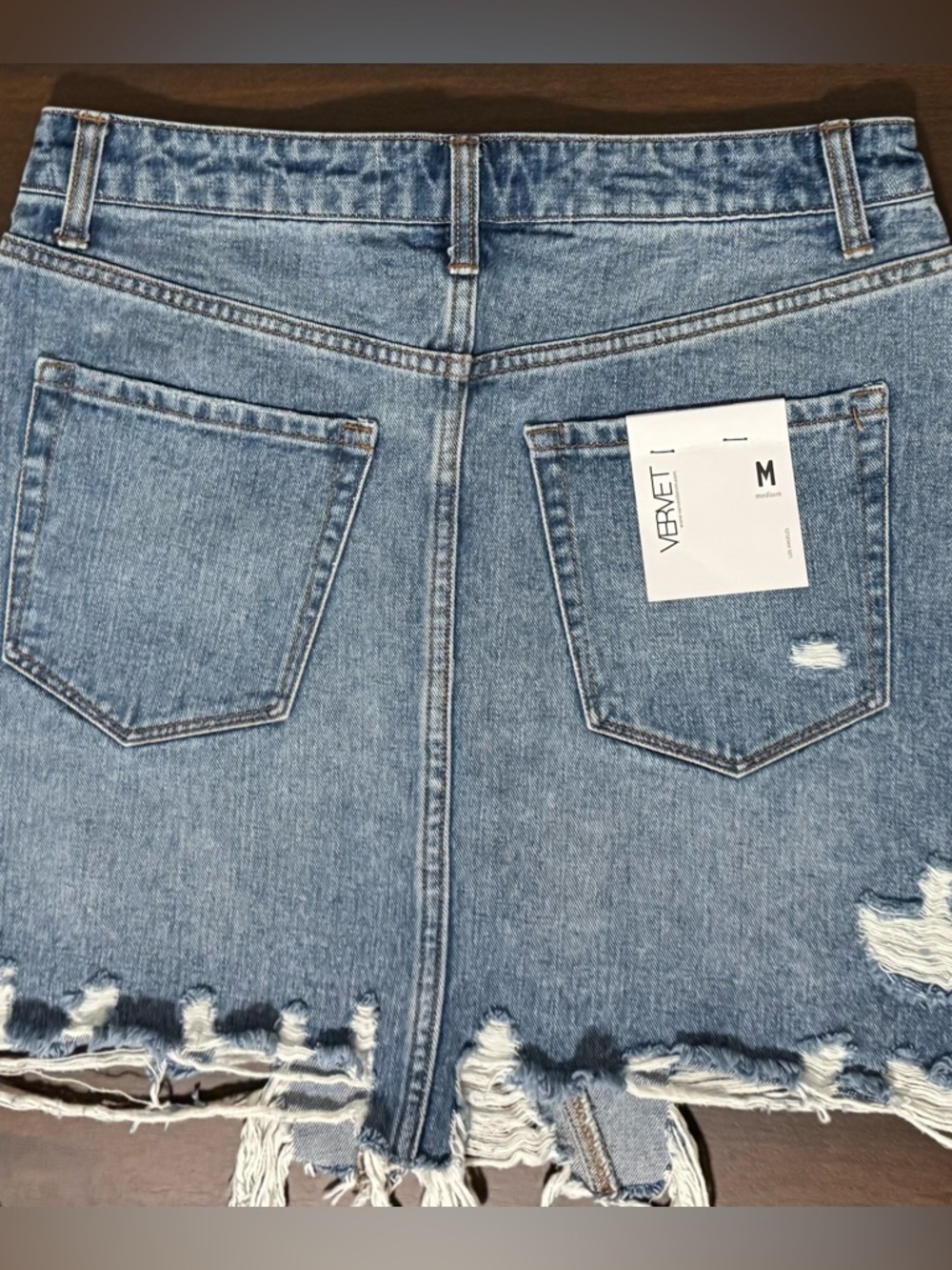 VERVET Distressed Denim Mini Skirt Medium Raw Hem Blue Jean Skirt - Picture 12 of 12